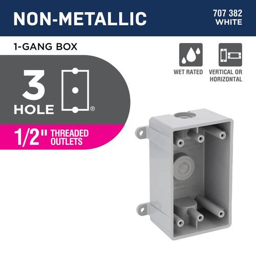 Weatherproof Box 1-Gang Non-Metallic Gray with (3) 1/2 in. Holes