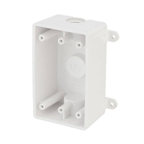 Weatherproof Box 1-Gang Non-Metallic White with (3) 1/2 in. Holes