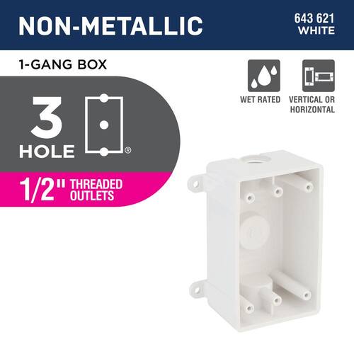 Weatherproof Box 1-Gang Non-Metallic White with (3) 1/2 in. Holes