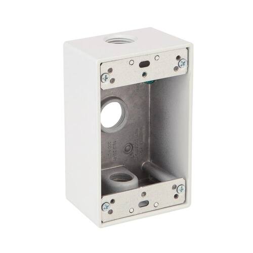 Weatherproof Box Metallic 1-Gang White with (3) 1/2 in. Holes