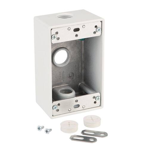 Weatherproof Box Metallic 1-Gang White with (3) 1/2 in. Holes Delivery