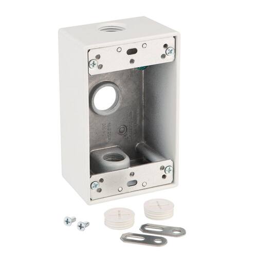 Weatherproof Box Metallic 1-Gang White with (3) 1/2 in. Holes