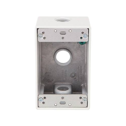 Weatherproof Box Metallic 1-Gang White with (3) 1/2 in. Holes