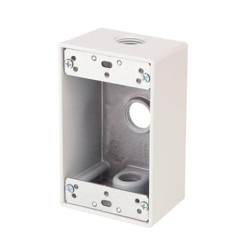 Weatherproof Box Metallic 1-Gang White with (3) 1/2 in. Holes