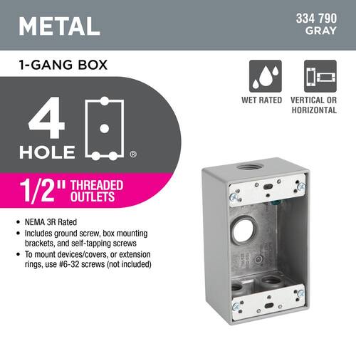 Weatherproof Box Metallic 1-Gang Gray with (4) 1/2 in. Holes