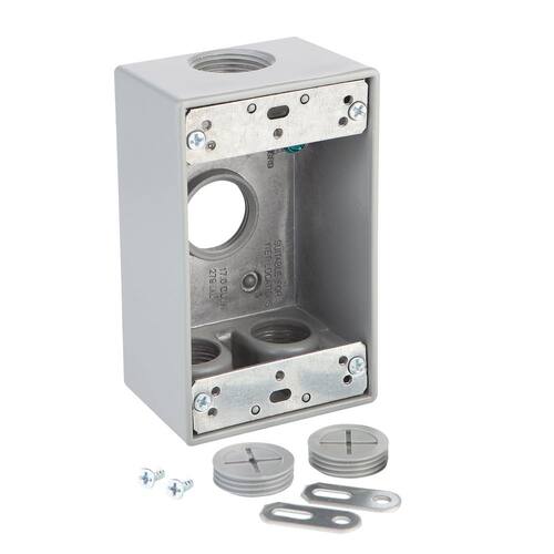 Weatherproof Box Metallic 1-Gang with (4) 3/4 in. Holes, Gray