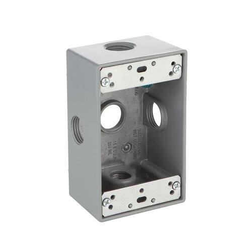 Weatherproof Box Metallic 1-Gang with (5) 1/2 in. Holes, Gray