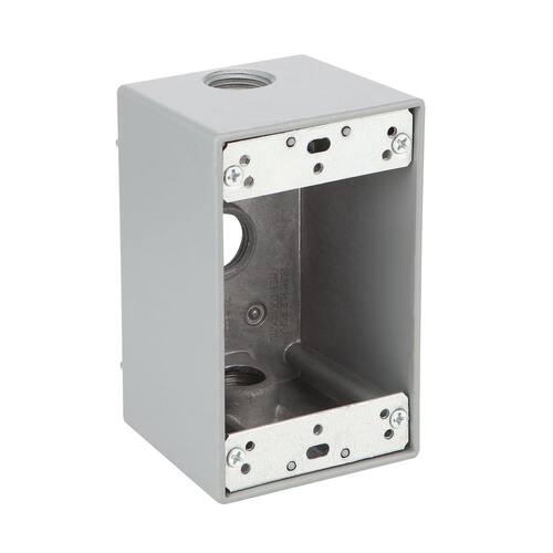 Weatherproof Metallic Box 1-Gang Deep with (3) 1/2 in. Holes, Gray