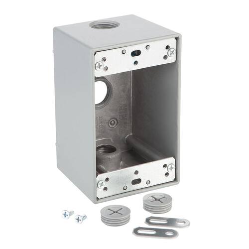 Weatherproof Metallic Box 1-Gang Deep with (3) 1/2 in. Holes, Gray