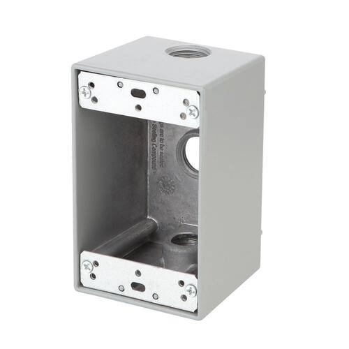 Weatherproof Metallic Box 1-Gang Deep with (3) 1/2 in. Holes, Gray