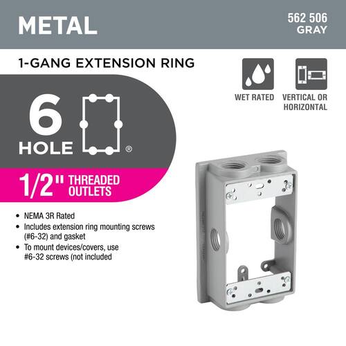 Weatherproof Extension Ring 1-Gang Metallic with (6) 1/2 in. Holes, Gray