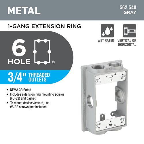 Weatherproof Extension Ring Metallic 1-Gang with (6) 3/4 in. Holes Gray