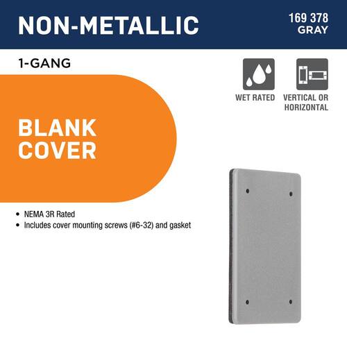 Weatherproof Cover 1-Gang Blank Non-Metallic Gray