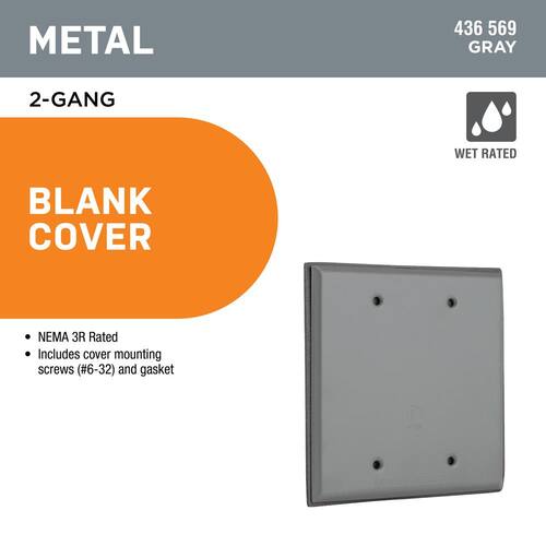 Weatherproof Cover 2-Gang Blank Metallic Gray