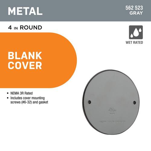 Weatherproof Cover Round Blank Metallic 4 in. Gray