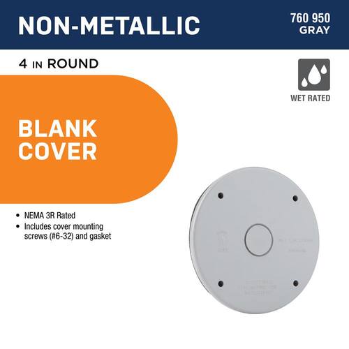 Weatherproof Cover Round Blank Non-Metallic 4 in. Gray