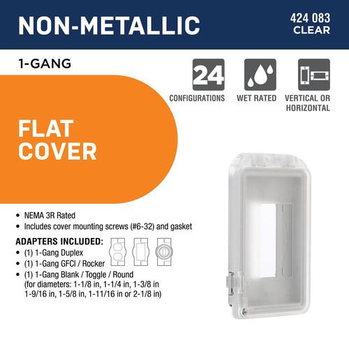 Weatherproof Flat Cover 1-Gang Horizontal/Vertical Non-Metallic (24-in-1-Configurations), Clear