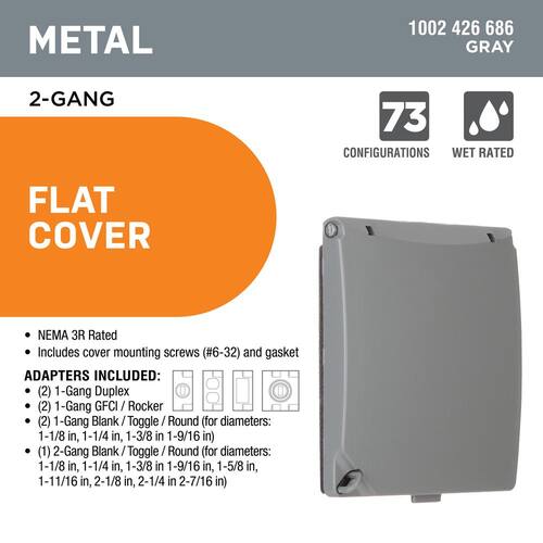 Weatherproof Flat Cover Gray 2-Gang Metallic (73-in-1-Configurations)