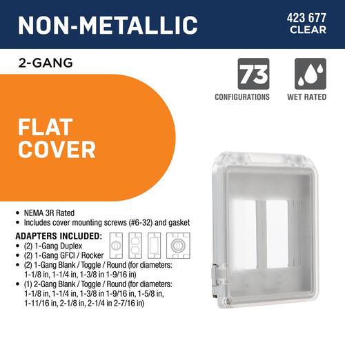 Weatherproof Flat Cover Clear 2-Gang Horizontal/Vertical Non-Metallic (73-in-1-Configurations)