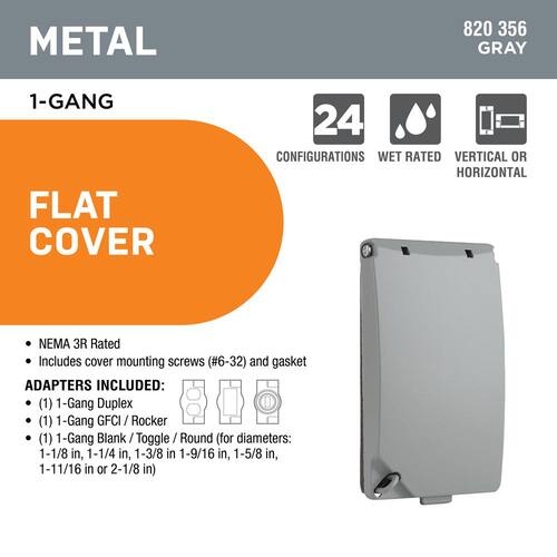 Weatherproof Metallic Flat Cover 1-Gang Horizontal/Vertical (24-in-1-Configurations), Gray