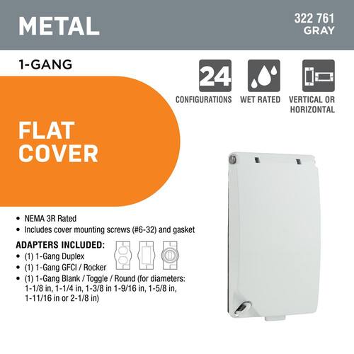 Weatherproof Flat Cover White Horizontal/Vertical Metallic 1-Gang (24-in-1-Configurations)