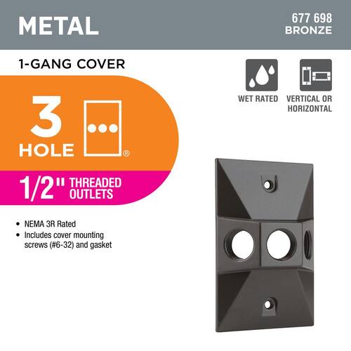 Weatherproof Cover Metallic 1-Gang with (3) 1/2 in. Holes, Bronze