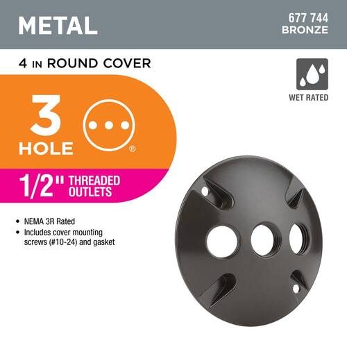 Weatherproof Cover Round Metallic 4 in. Bronze with (3) 1/2 in. Holes