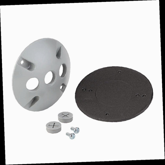Weatherproof Cover Round Metallic with (3) 1/2 in. Holes Gray 4 in.