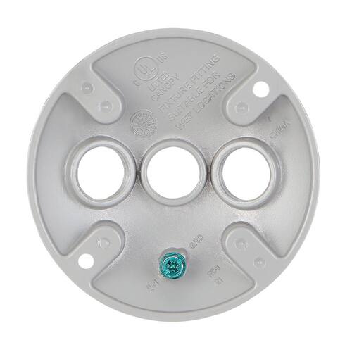 Weatherproof Cover Round Metallic with (3) 1/2 in. Holes Gray 4 in.