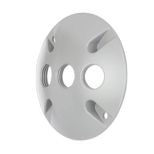 Weatherproof Cover Round Metallic with (3) 1/2 in. Holes Gray 4 in.