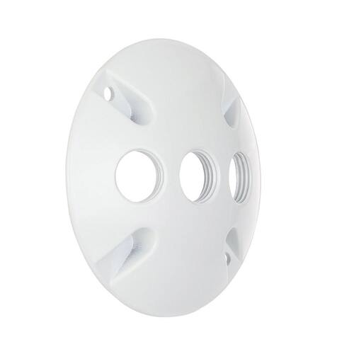 Weatherproof Cover Round Metallic White with (3) 1/2 in. Holes 4 in.