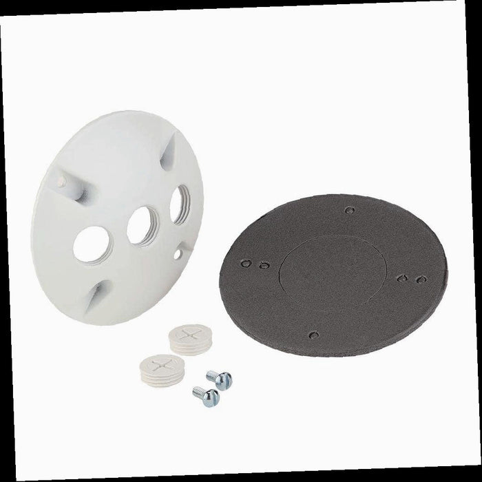 Weatherproof Cover Round Metallic White with (3) 1/2 in. Holes 4 in.