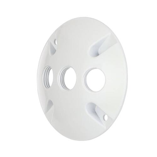 Weatherproof Cover Round Metallic White with (3) 1/2 in. Holes 4 in.