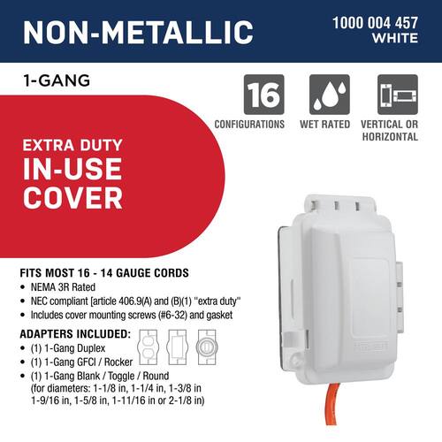 Weatherproof In-Use Cover Non-Metallic Horizontal/Vertical 1-Gang Extra Duty White (16-in-1-Configurations)