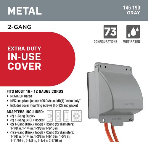 Weatherproof In-Use Cover 2-Gang Extra Duty Metallic Gray (73-in-1-Configurations)