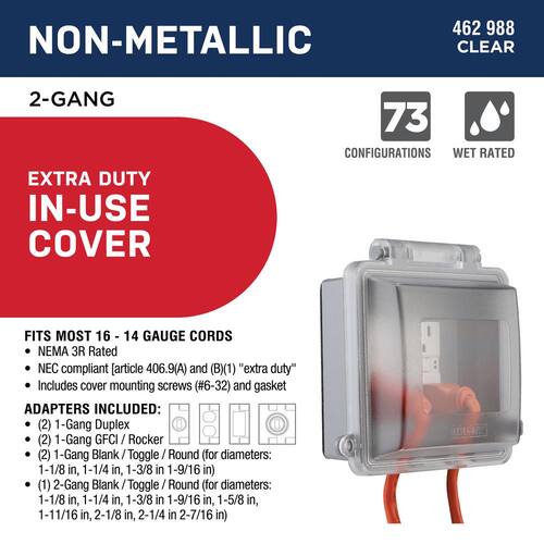 Weatherproof In-Use Cover 2-Gang Extra Duty Horizontal/Vertical Non-Metallic Clear (73-in-1-Configurations)