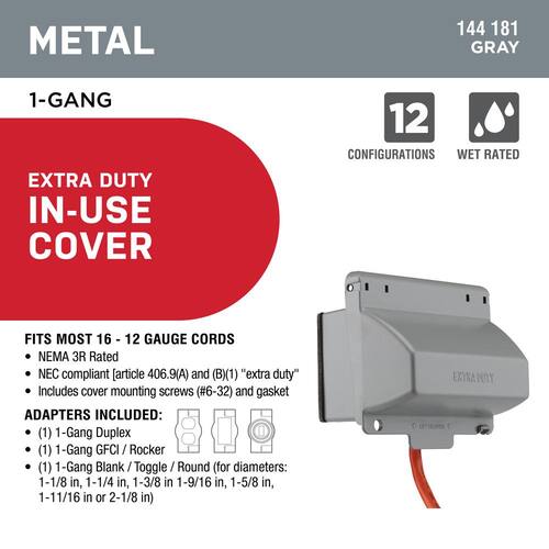 Weatherproof In-Use Cover Extra Duty Horizontal Metallic 1-Gang Gray (12-in-1-Configurations)