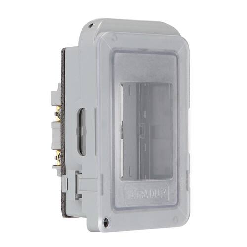 Weatherproof Receptacle Cover 1-Gang Horizontal/Vertical Extra Duty Non-Metallic Low Profile While-In-Use with GFCI, Gray