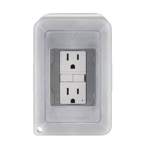 Weatherproof Receptacle Cover 1-Gang Horizontal/Vertical Extra Duty Non-Metallic Low Profile While-In-Use with GFCI, Gray