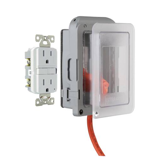 Weatherproof Receptacle Cover 1-Gang Horizontal/Vertical Extra Duty Non-Metallic Low Profile While-In-Use with GFCI, Gray