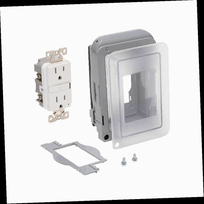 Weatherproof Receptacle Cover 1-Gang Horizontal/Vertical Extra Duty Non-Metallic Low Profile While-In-Use with GFCI, Gray