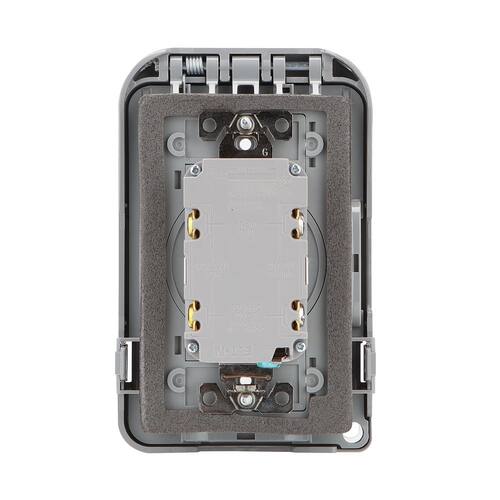 Weatherproof Receptacle Cover 1-Gang Horizontal/Vertical Extra Duty Non-Metallic Low Profile While-In-Use with GFCI, Gray