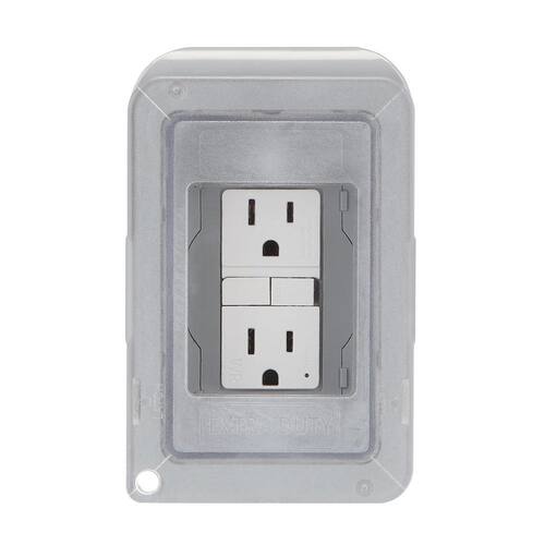 Weatherproof Receptacle Cover 1-Gang Horizontal/Vertical Extra Duty Non-Metallic Low Profile While-In-Use with GFCI, Gray