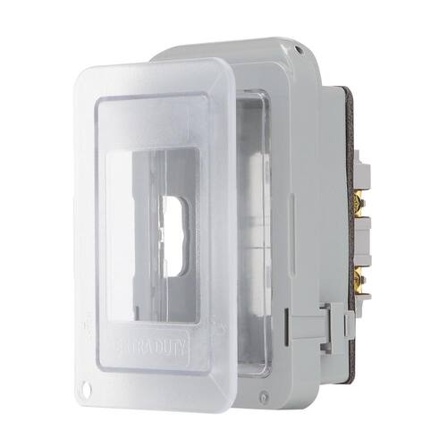 Weatherproof Receptacle Cover 1-Gang Horizontal/Vertical Extra Duty Non-Metallic Low Profile While-In-Use with GFCI, Gray