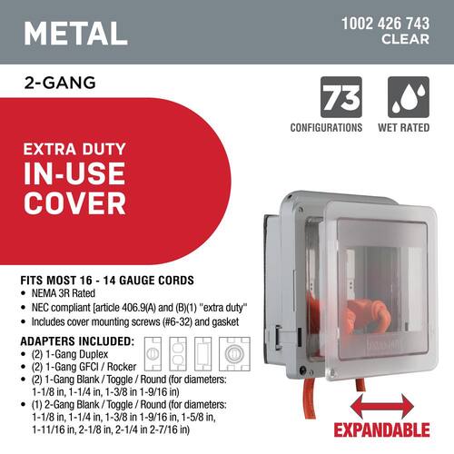 Weatherproof Receptacle Cover 2-Gang Extra Duty Non-Metallic Low Profile While-In-Use Horizontal/Vertical Clear