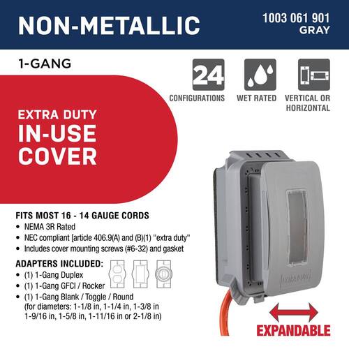 Weatherproof In-Use Cover Non-Metallic 1-Gang Expandable Extra Duty Horizontal/Vertical Gray (16-in-1 Configurations)