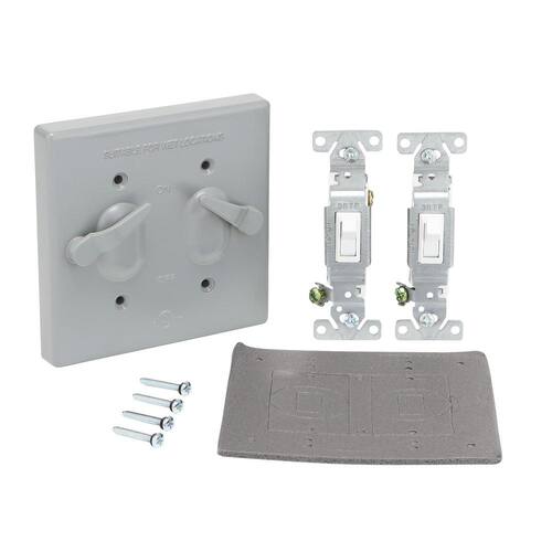 Weatherproof Toggle Switch Cover Kit 2-Gang Metallic, Gray.