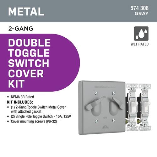 Weatherproof Toggle Switch Cover Kit 2-Gang Metallic, Gray.