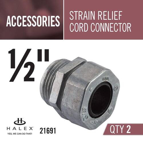 Strain-Relief Cord Connectors 1/2 in. 0.260-0.375 (2-Pack)