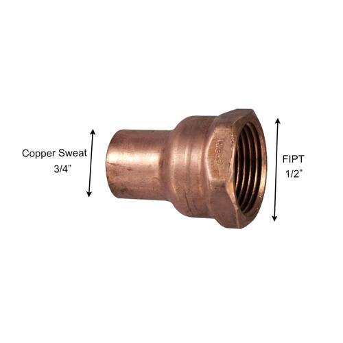 Copper Pressure Fitting Adapter 3/4 in. x 1/2 in. Cup x Female 1pc.